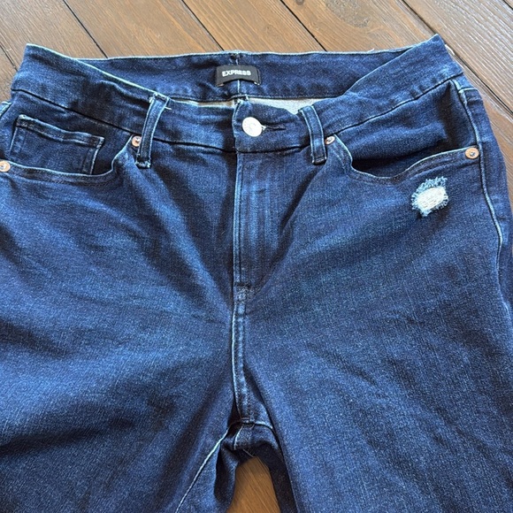 Express Skinny Mid Rise Ultra Hyper Stretch Jeans Blue Sz Medium Distressed - Picture 4 of 5